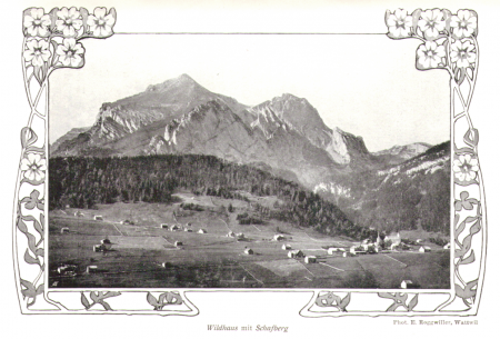 Wildhaus mit Schafberg um das Jahr 1900. Fotograf: E. Roggwiller.